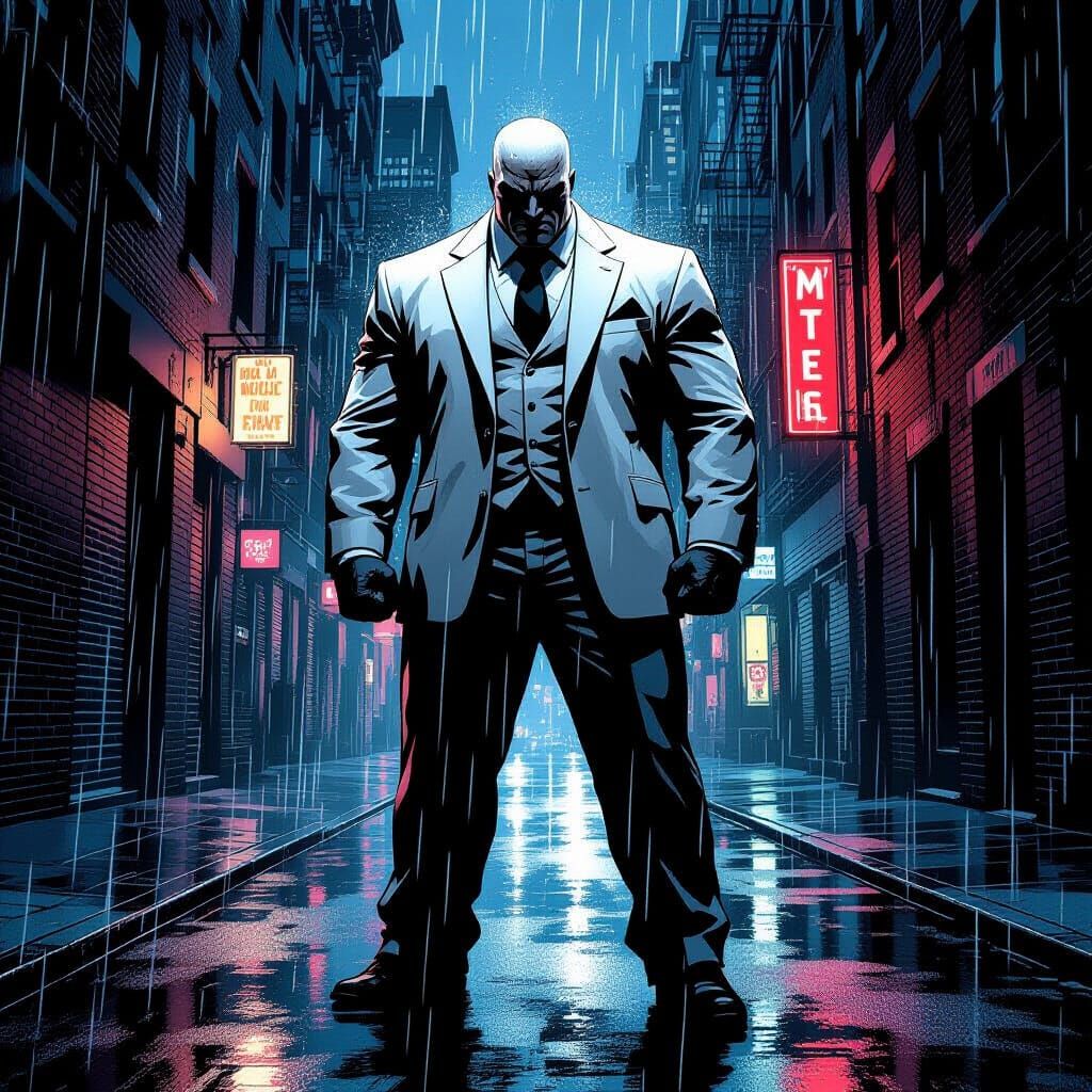 Kingpin in Gritty Neo-Noir Comic Style