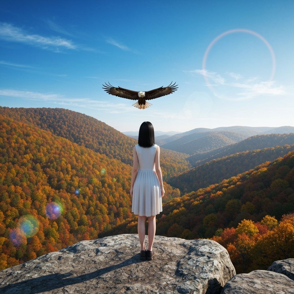 Autumn Valley Vista with Girl and Soaring Eagle