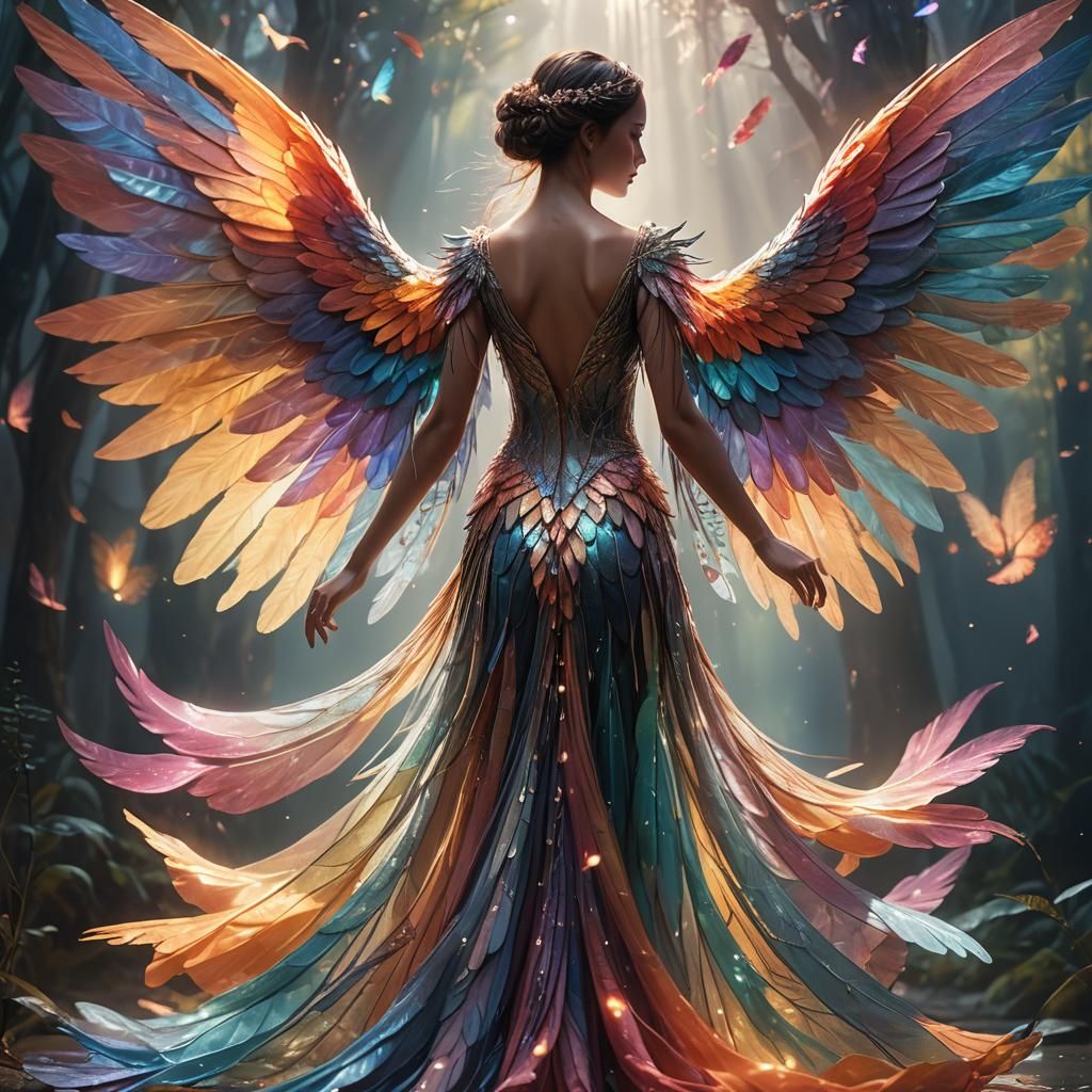Ethereal Winged Figure in a Fantasy Landscape