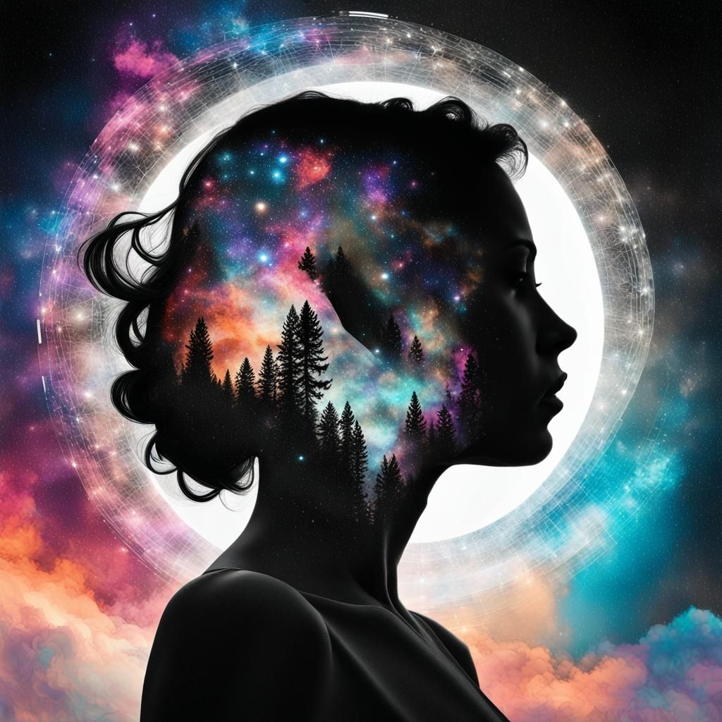 Galaxy Silhouette Double Exposure: Dreamlike Digital Collage
