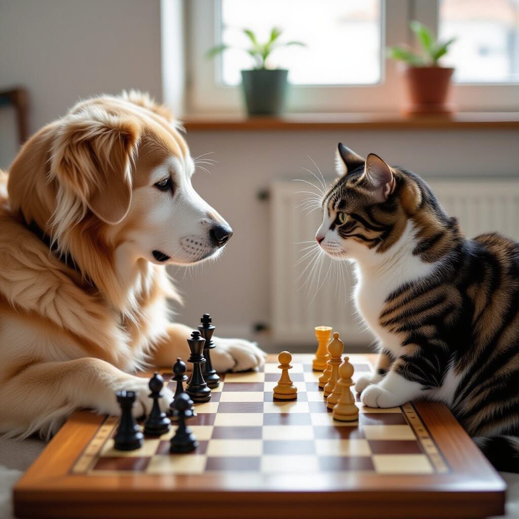 Dog and Cat Play Chess Together