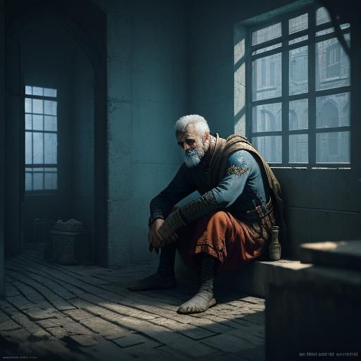Depressed Man in Prison Cell: Matte Painting