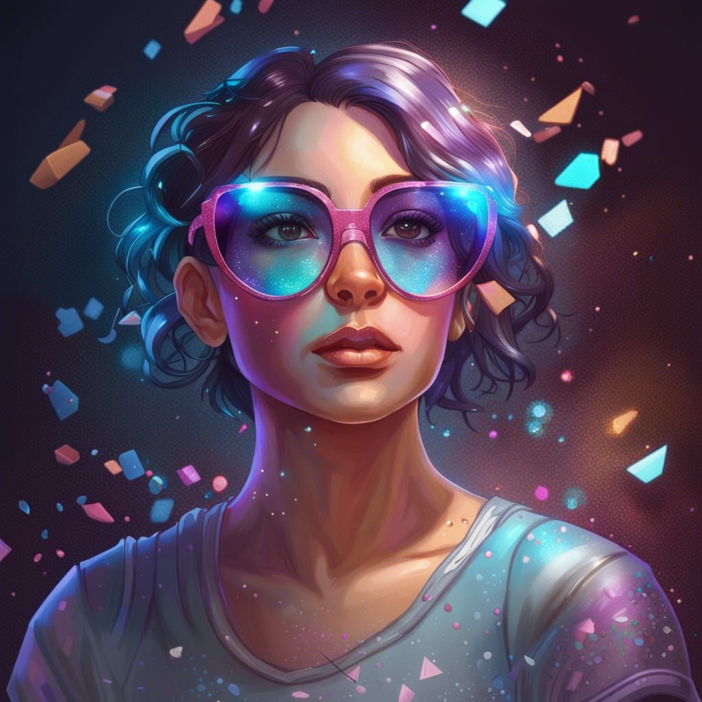 Glittering 3D Glasses Portrait in Hyperdetailed Style