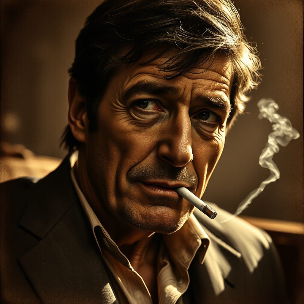 Jean Paul Belmondo as Sepia Tone Watercolor