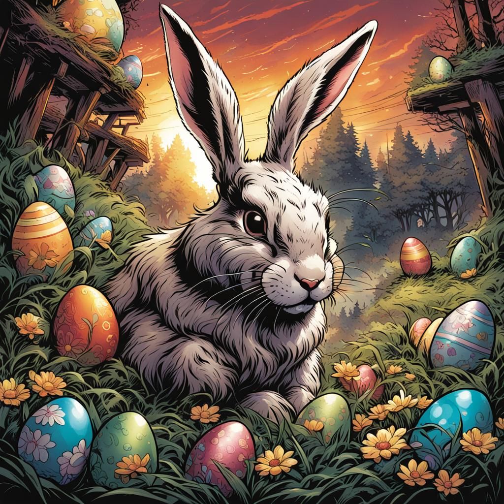 Easter Bunny in Comic Book Style