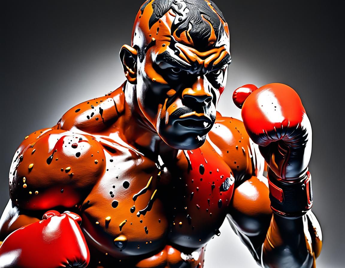 Photorealistic Clay Model of a Boxer with Ink Splatters