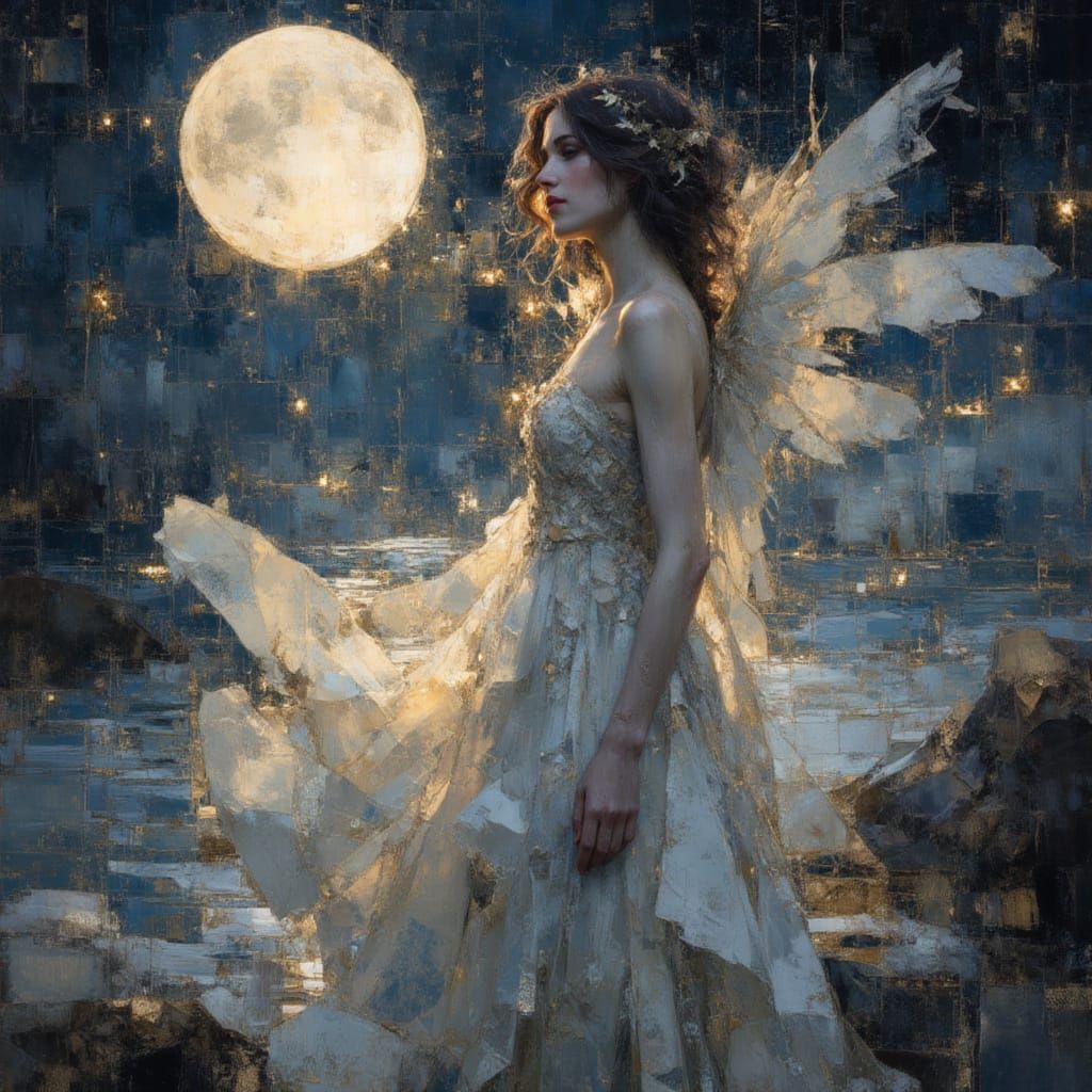 Moon Dancer with Silver Wings in Art Nouveau Style