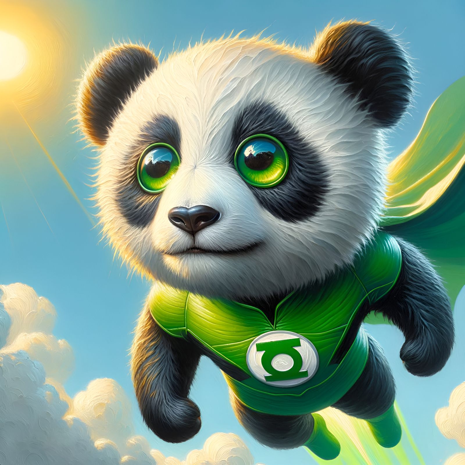 Panda Green Lantern Oil Painting