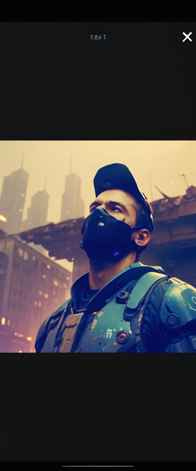 Futuristic Soldier in Ruined Cyberpunk Cityscape