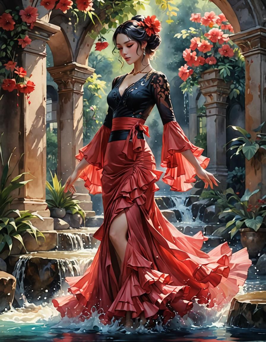 Flowing Water Flamenco in Anime Style