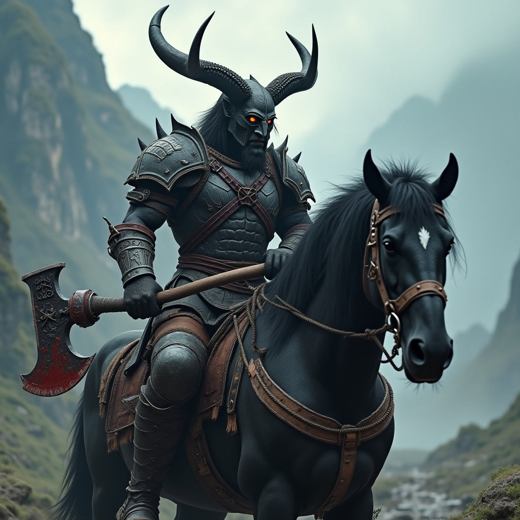 Dark Fantasy Barbarian Warrior on Warhorse
