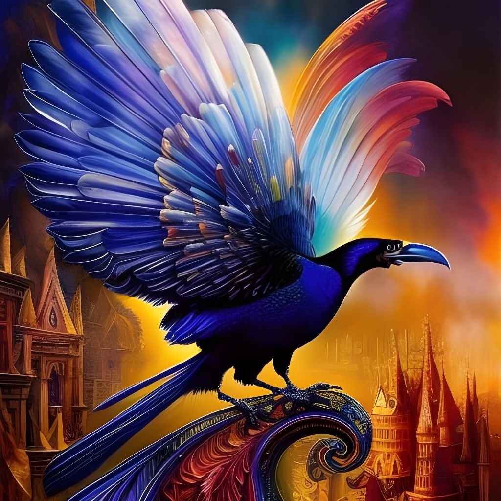 Ornately Embellished Raven Cawing in Rococo Style