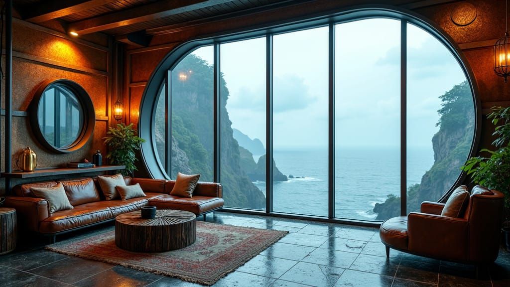 Steampunk Oasis Overlooking the Ocean