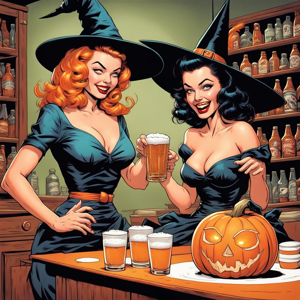Pumpkin Pinup Girl Plays Beer Pong