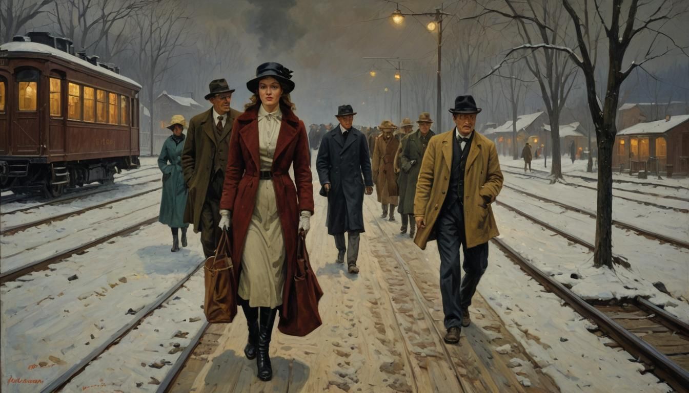 Woman's Midnight Train Departure: Southern Impasto Art