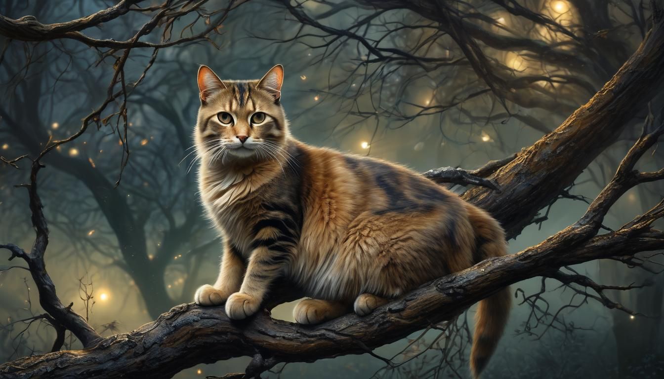 Ethereal Cat Portrait in a Mystical Forest