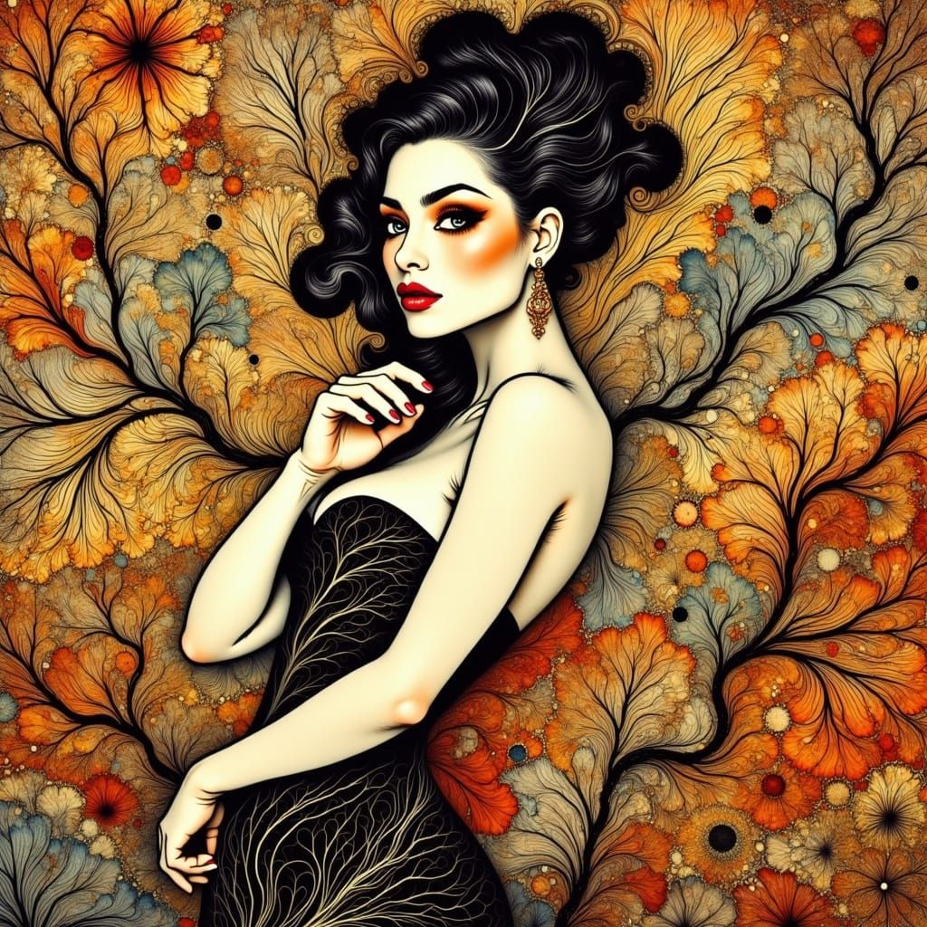 Sultry Femme Fatale in Mid-Century Glamour