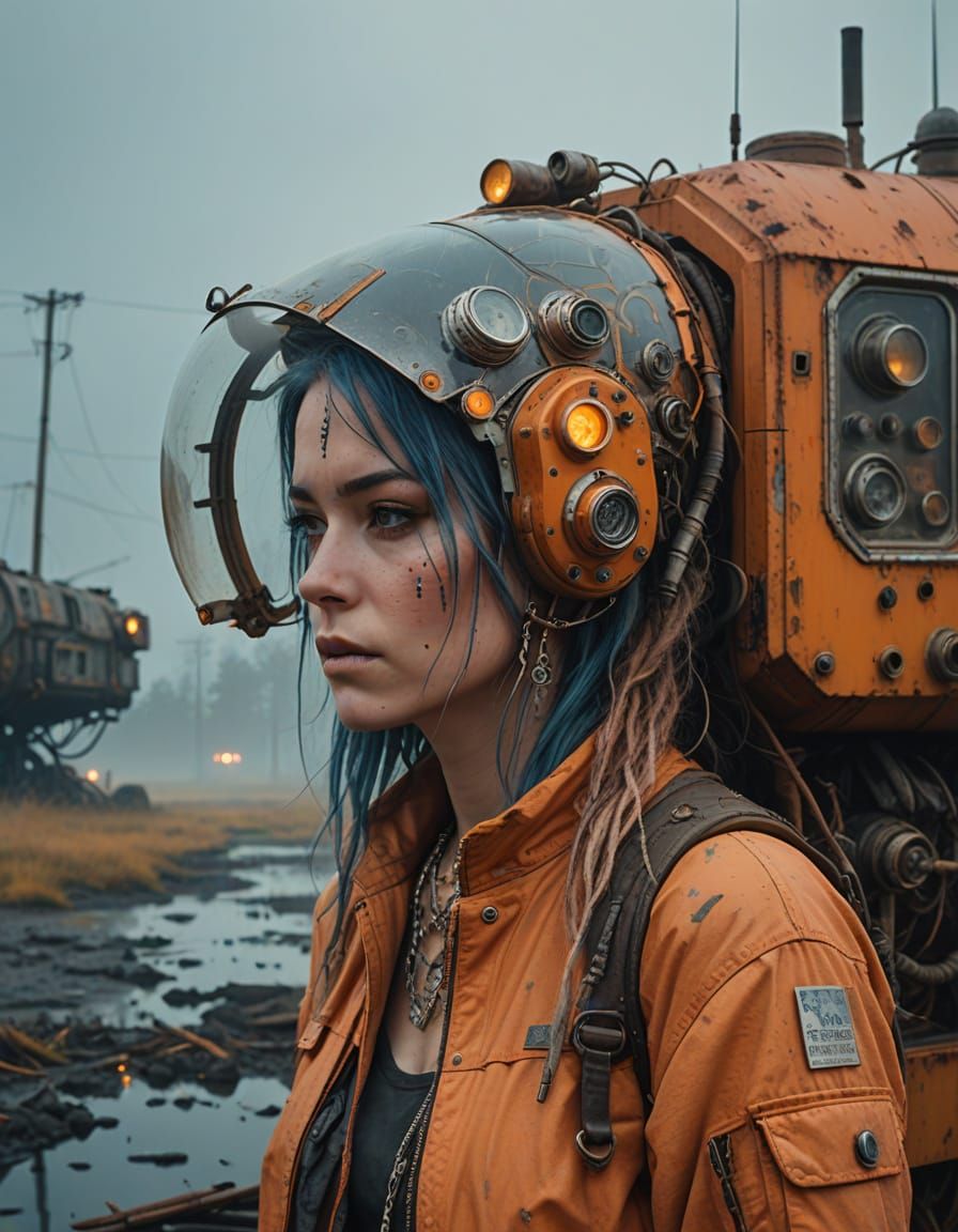 Glamorous Explorer in Mysterious Swamp Landscape