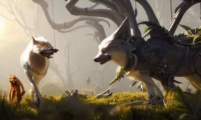 Futuristic Cybernetic Wolves in Gothic Art Style