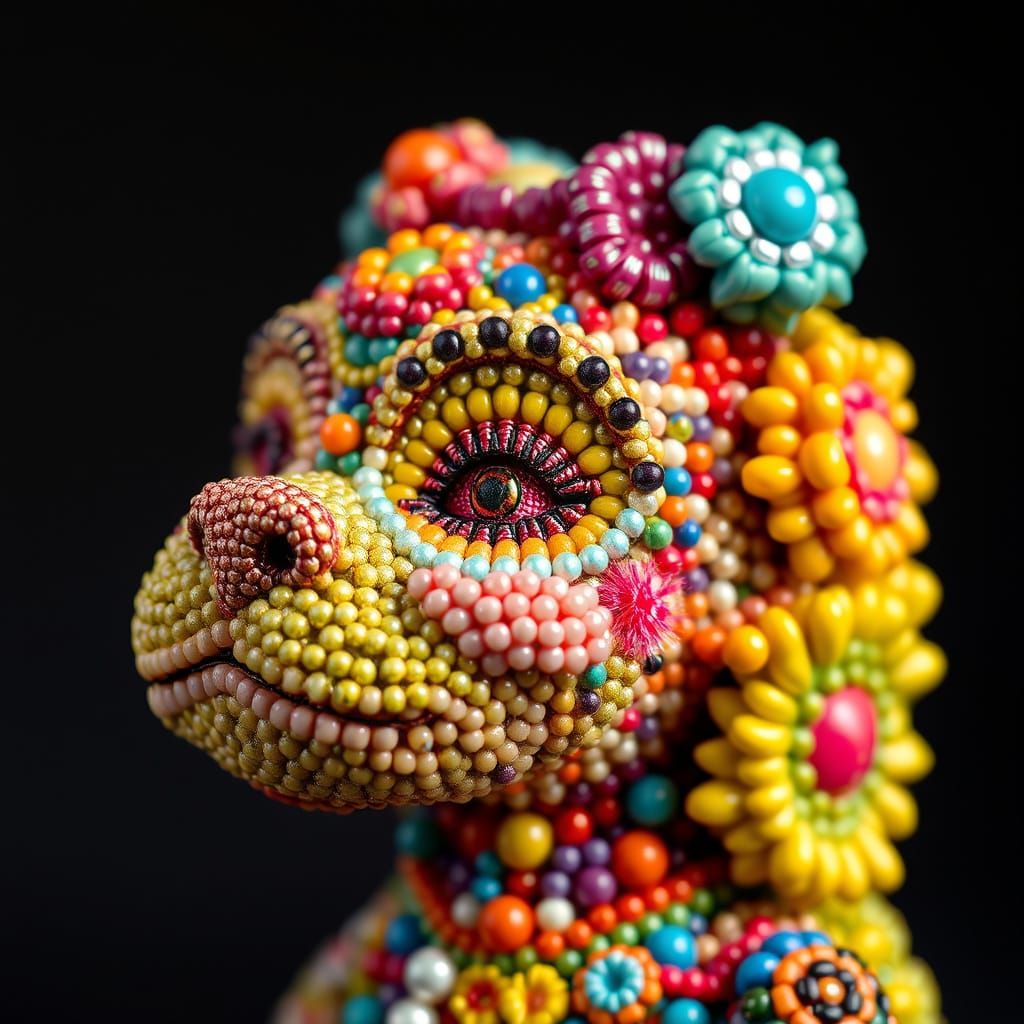 Colorful Beaded Miniature Statue in Pop Surrealist Style