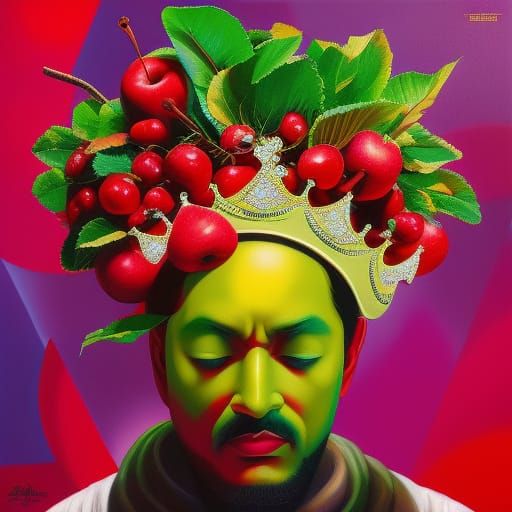 Fruity King with Apple Crown in Pop Art Style