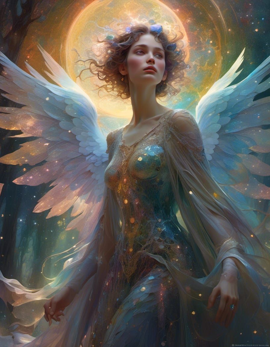 Angel wandering under the stars, <lora:Magical:1.0>