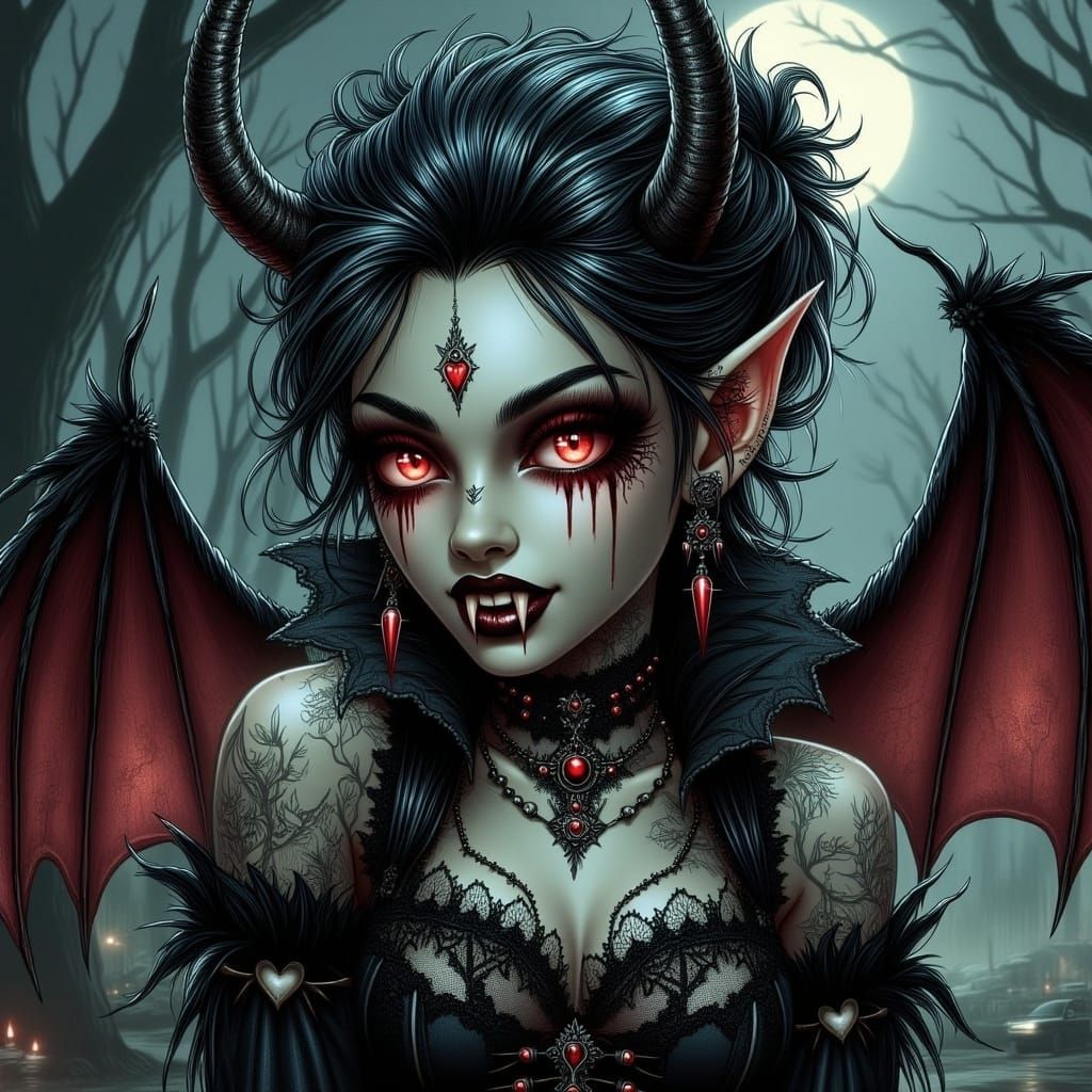 Gothic-Punk Vampire Being with Crimson Eyes