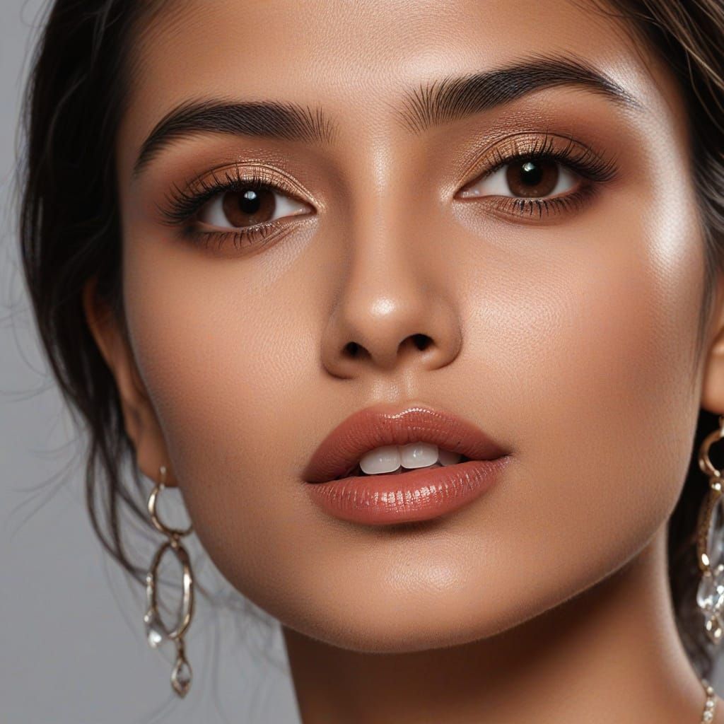 Indian Model Portrait with Glossy Lips and Glowing Skin