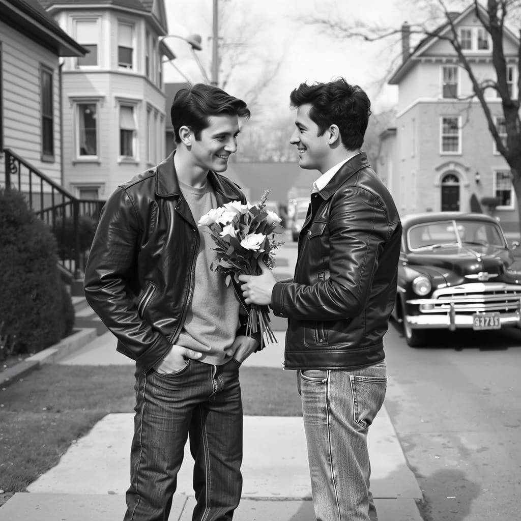 1950s Black and White Photo of Affectionate Couple