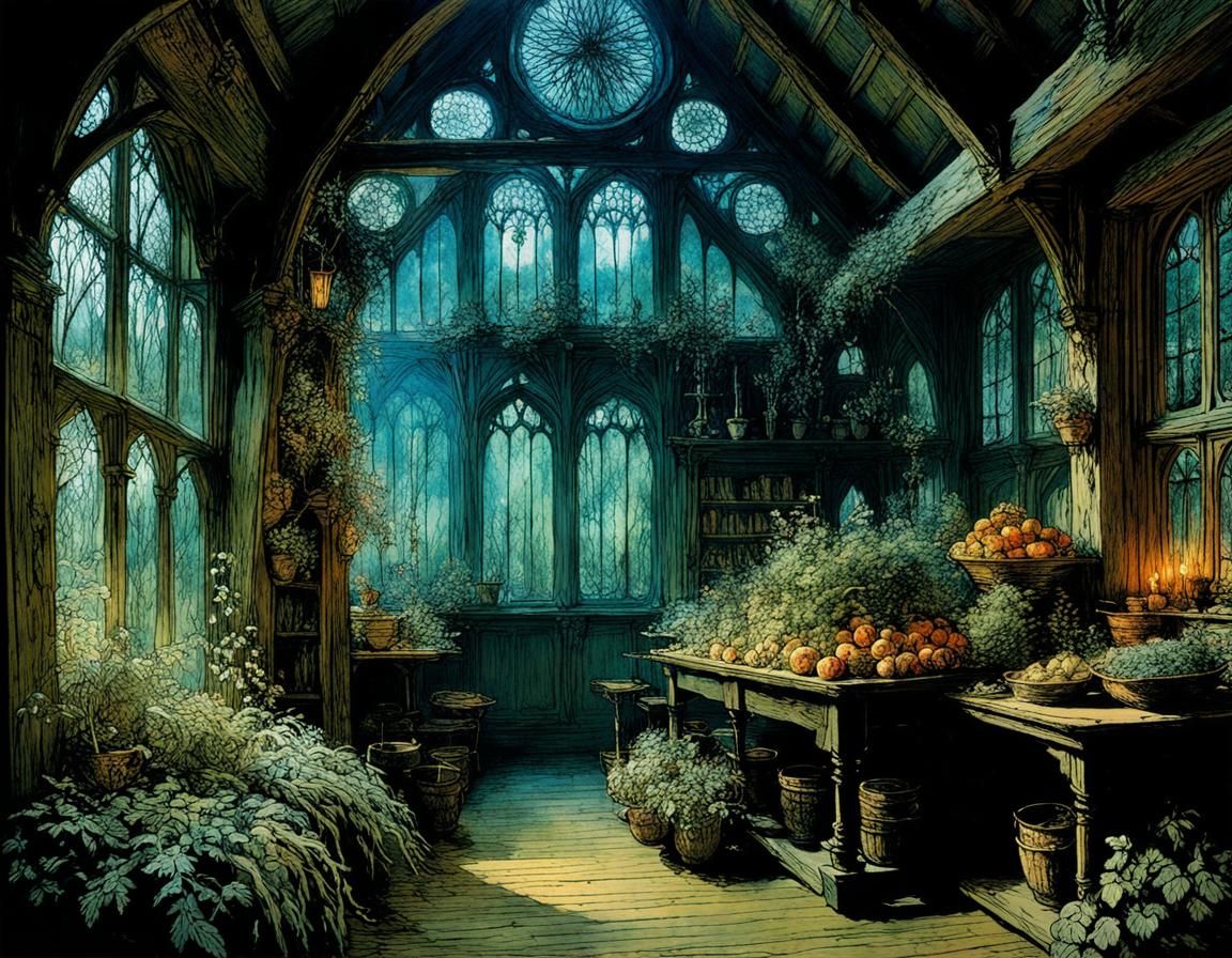 Medieval Herb Woman's Mansion in Noctilucent Haze