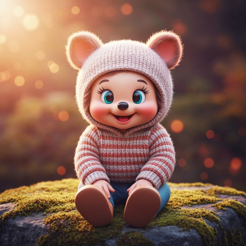 Mini Mouse Portrait with Spring Flower, Soft Lighting