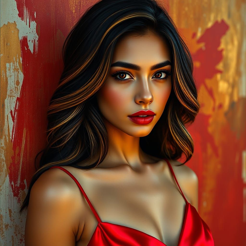 Stunning Latina Woman in Golden Streaked Hair