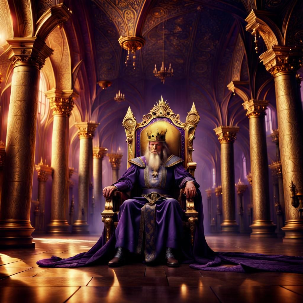 King on Throne in Golden Hall
