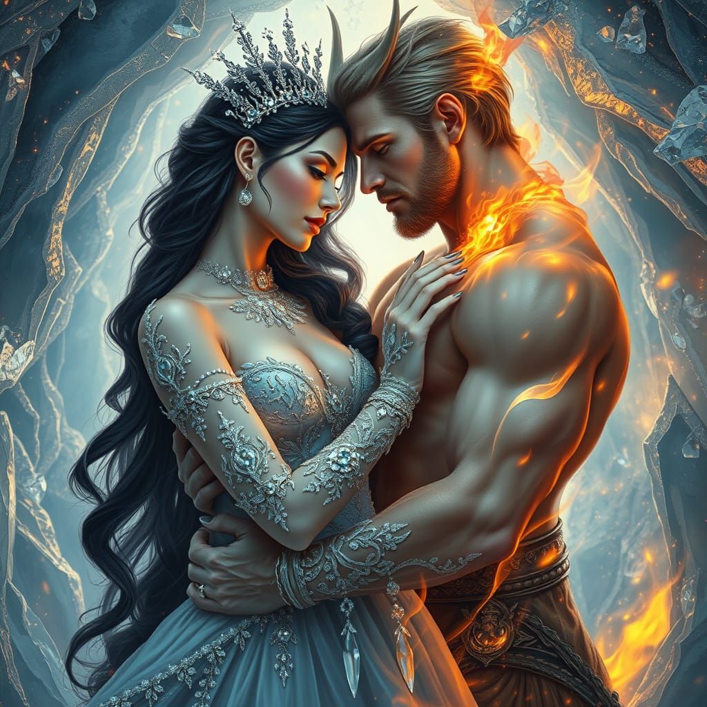 Ethereal Ice Queen and Fire King in Crystal Cave