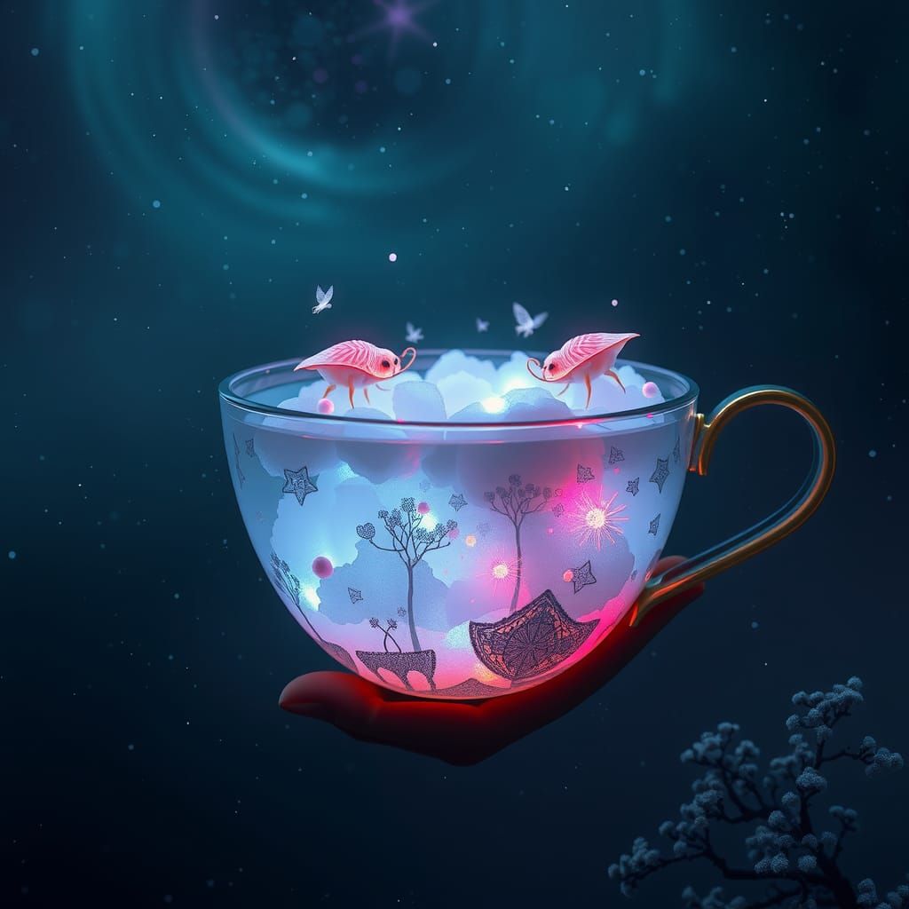 Ethereal Galaxy Teacup Ecosystem, Dreamlike Sci-Fi Art