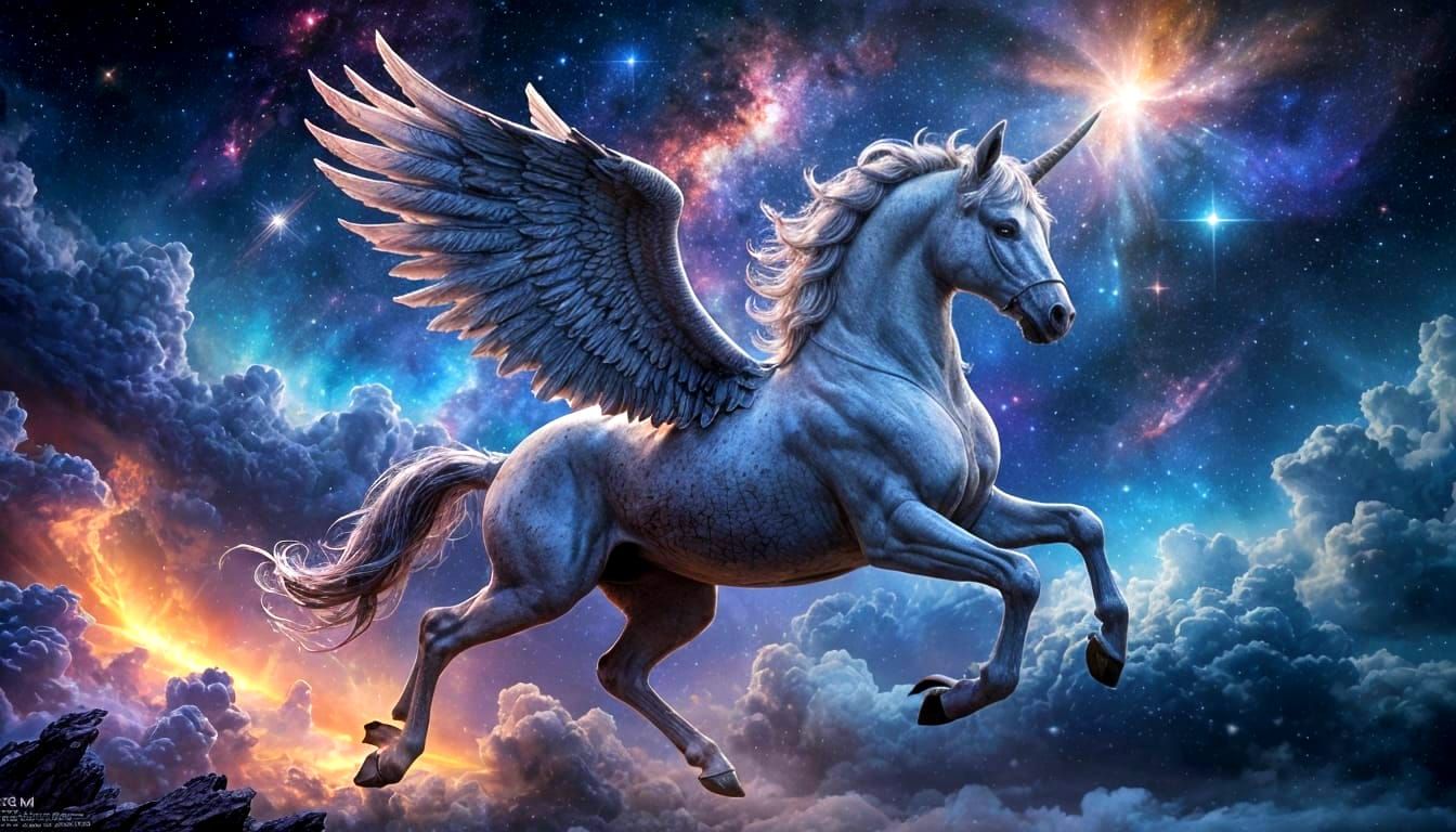 Pegasus Soaring Through Nebula in Ethereal Fantasy Art
