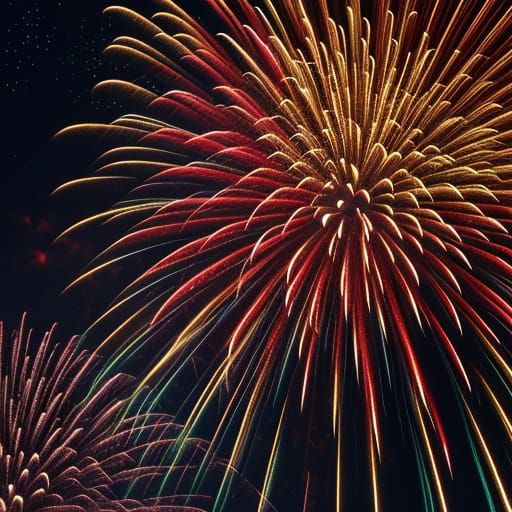 Vibrant Fireworks Explosion in a Dark Night Sky