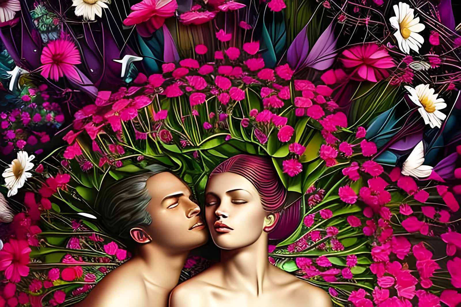 Romantic Couple Kissing in 3D Gridscape