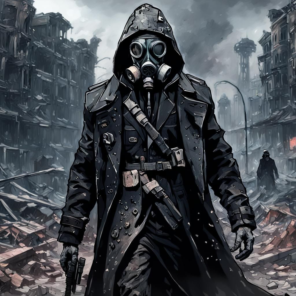 Dark Fantasy Warrior in Ruined City, Detailed Portrait