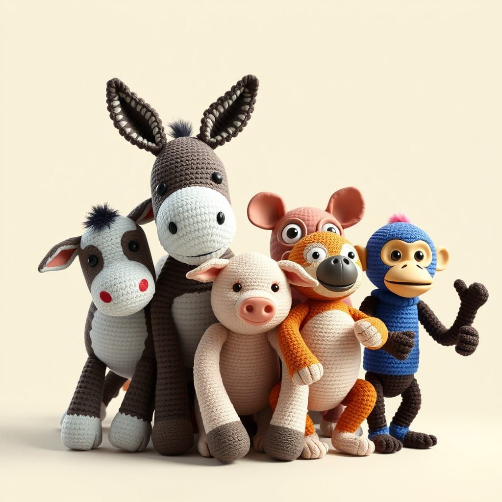 Amigurumi Style Animal Friends Gathered Together in a Fantas...