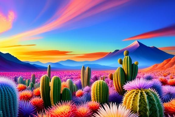 Hyperrealistic Cacti Landscape in Bright Colors
