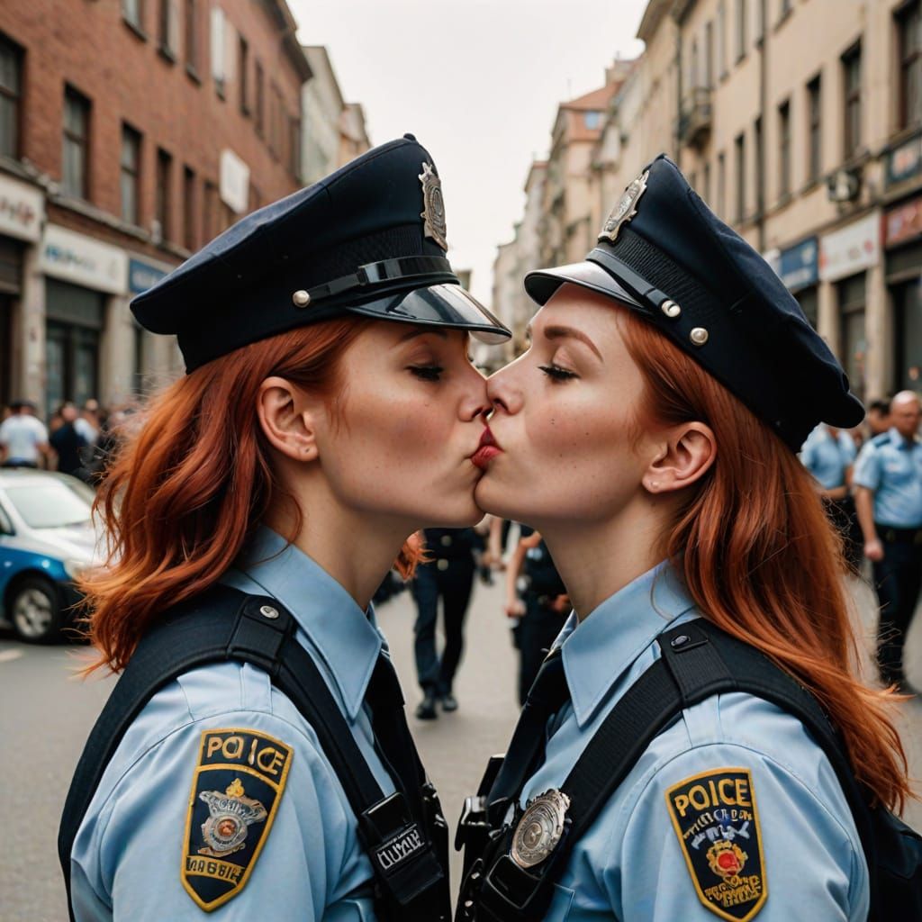 Intimate Moment Between Two Female Police Officers in a Vibr...