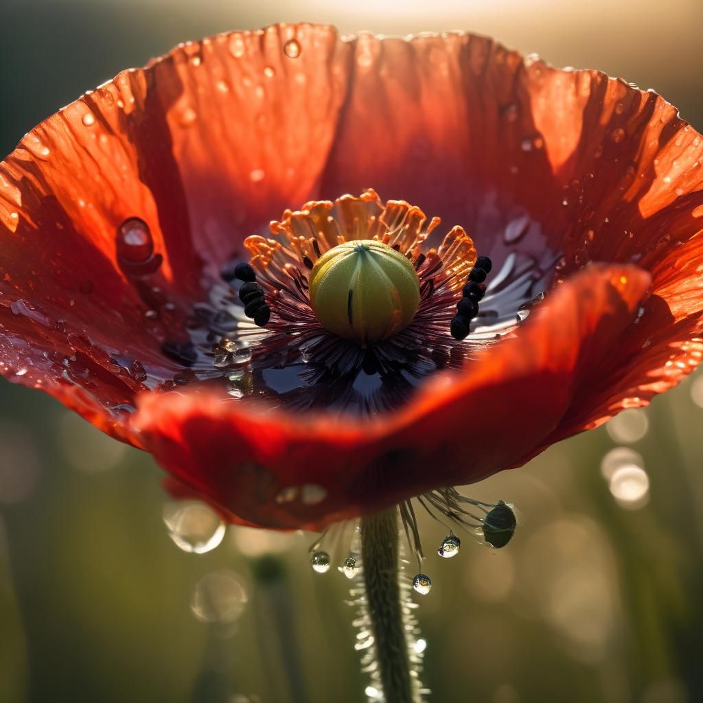 Red poppy after the rain