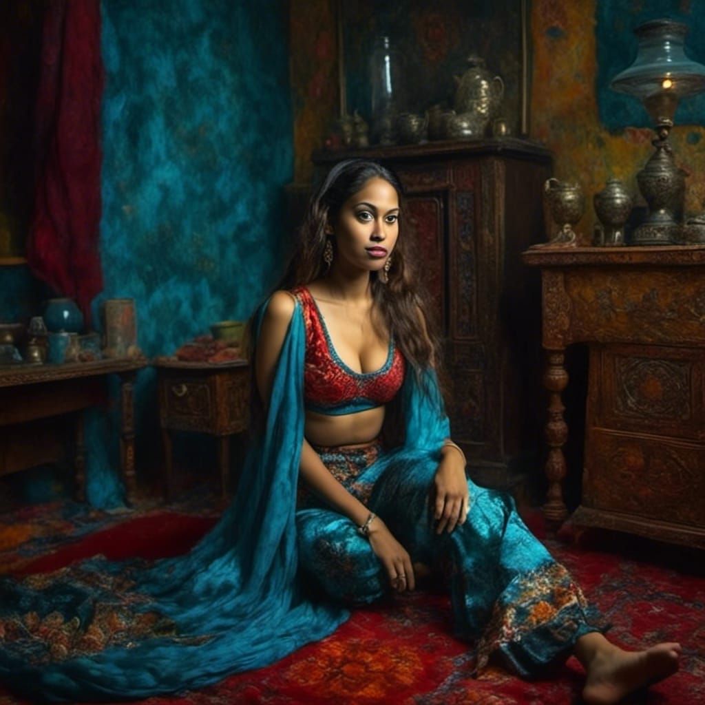 Belly Dancer in Red Harem Outfit