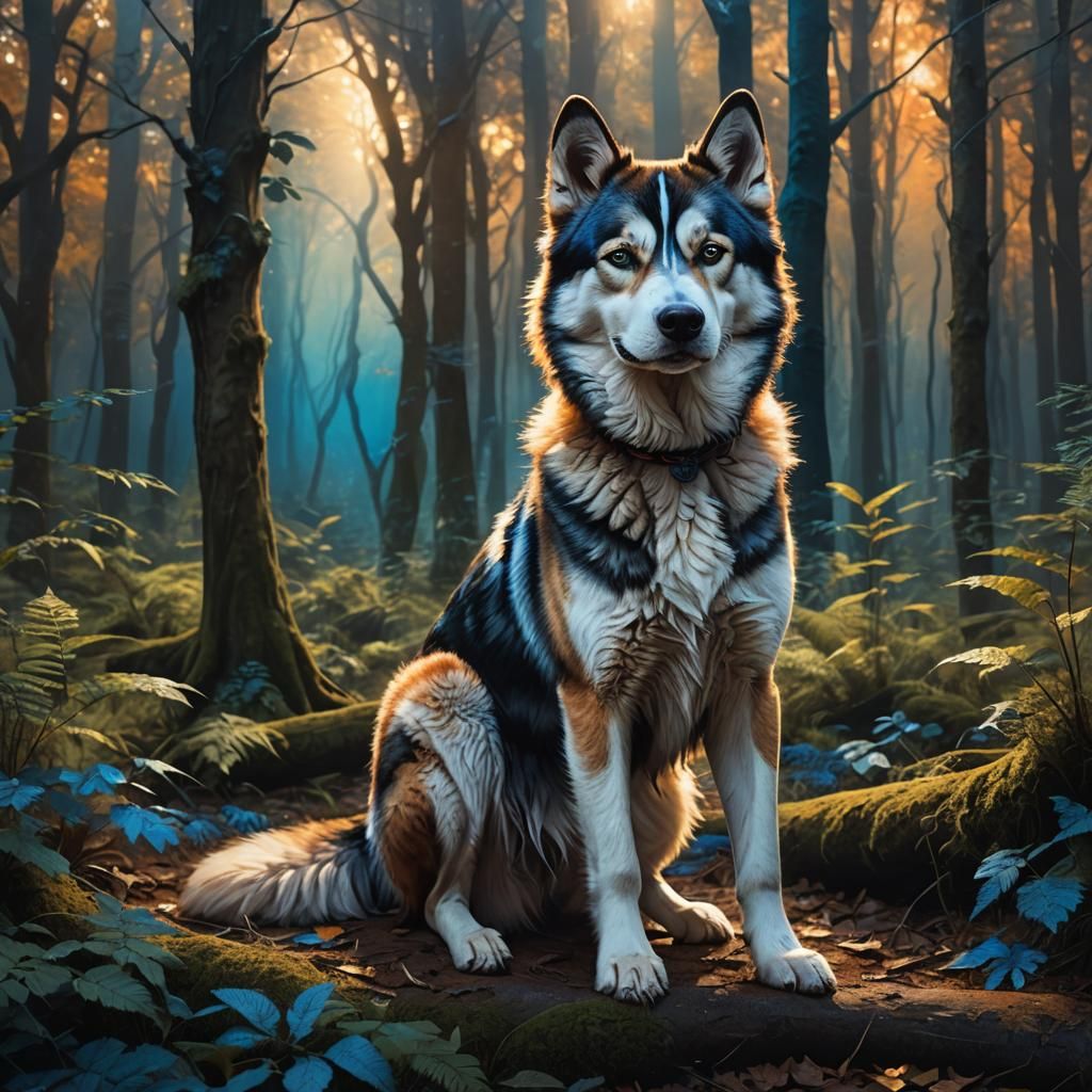Mystical Forest Guardian: Husky Mix in Fantasy Art