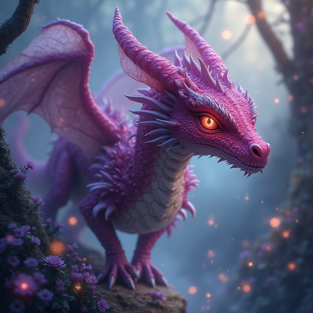 Whimsical Dragon in Dreamy Landscape