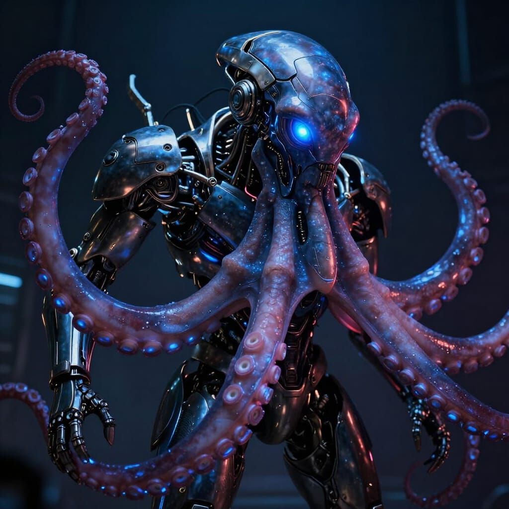Cyberpunk Cyclops with Bioluminescent Tentacles