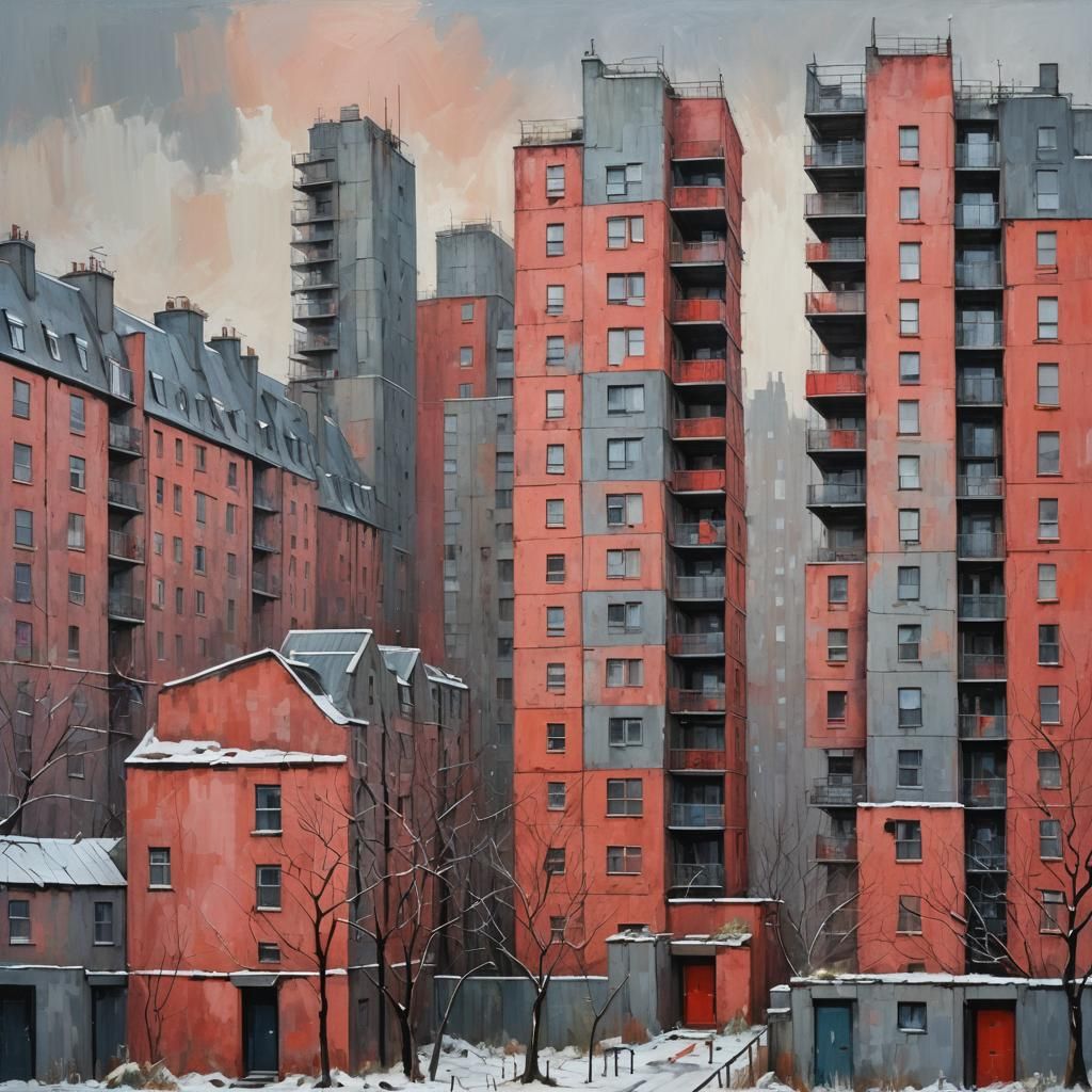 Glasgow Housing Estate in Winter, Max Ernst Style