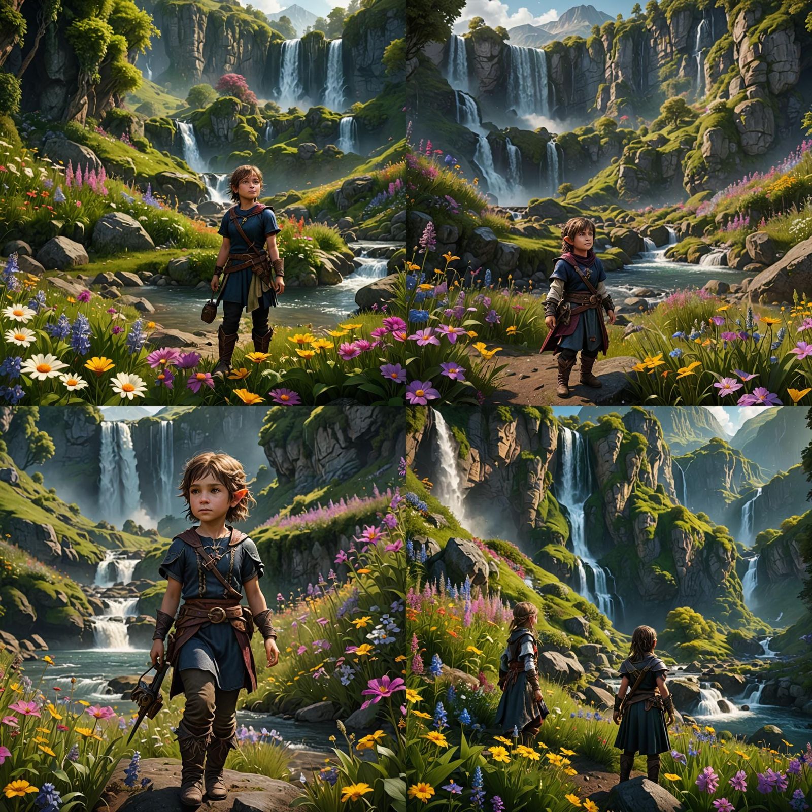 Halfling in Wildflower Field: Fantasy Art