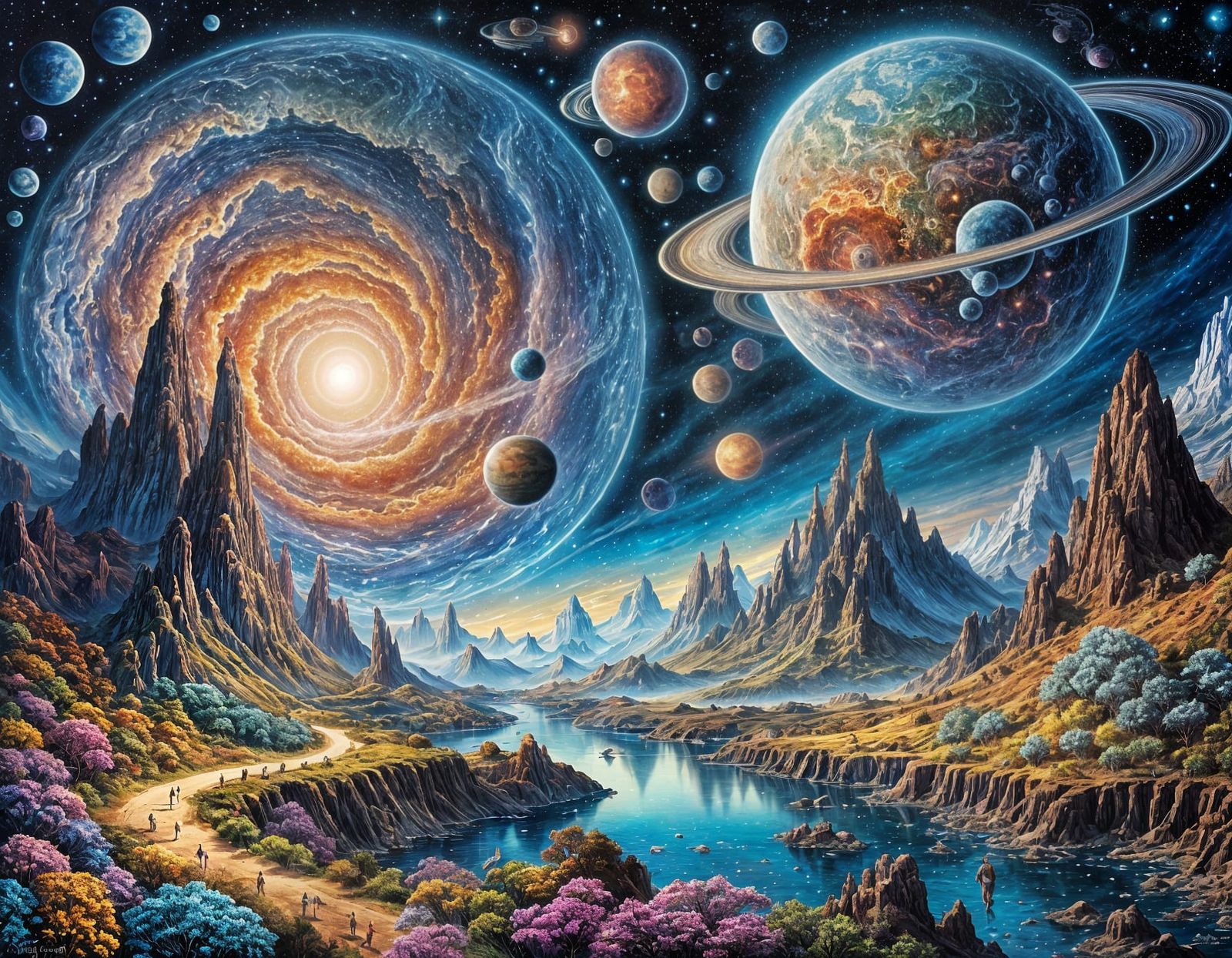 Cosmic Dreamscape with Haeckel-Inspired Celestial Bodies